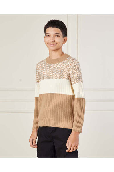 REDTAG Senior Boys Beige Pullover Sweater
