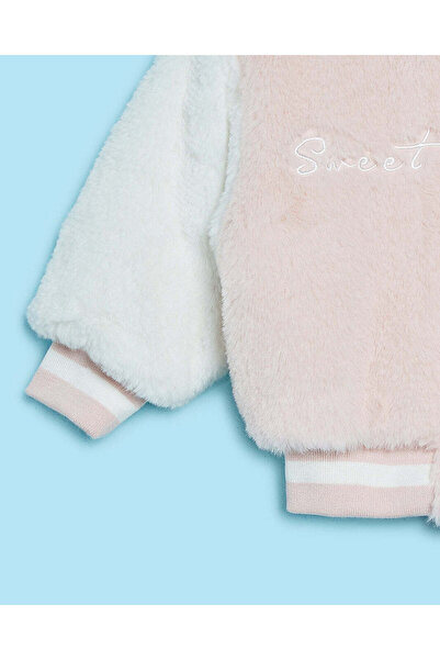 REDTAG Infant Girls Pink And White Fur Varsity Jacket