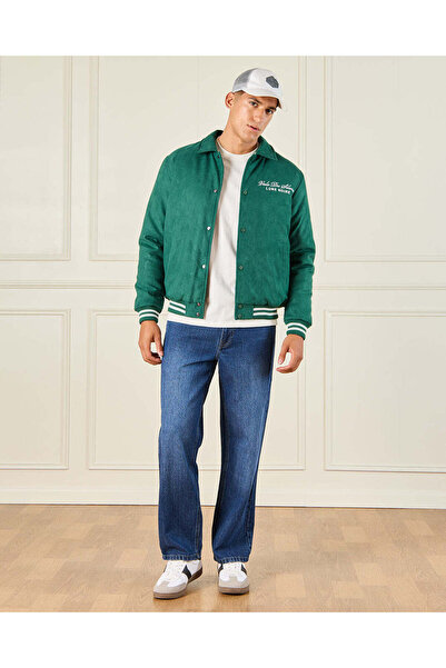 REDTAG Men Green Suede Jacket With Sherpa Lining