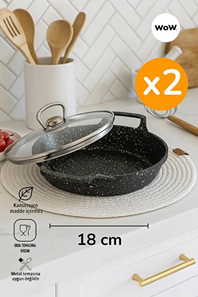 WOW 2'li Döküm Granit 18 CM Kapaklı Sahan Tava