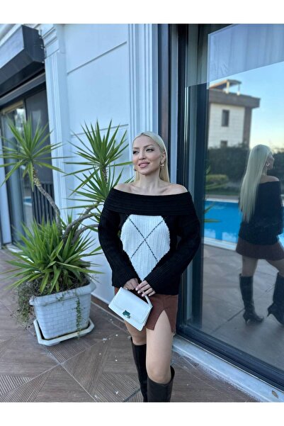 For Angels Baklava Patterned Madonna Collar Fleece-Lined Sweater