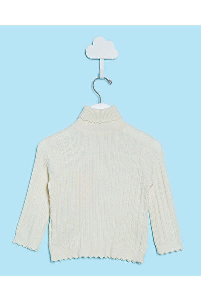 REDTAG Infant Girls Ivory High Neck Cable Knit Pullover