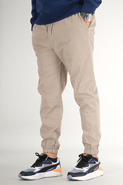 Souris Men's Stone Color Jogger Pants Relaxed Fit Cotton Elasticated Leg Drawstring