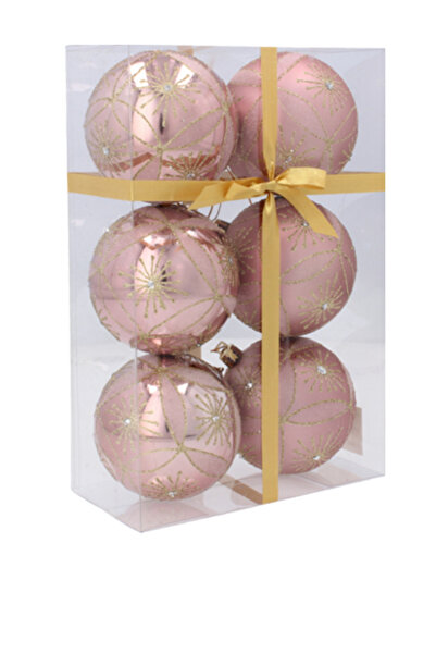 Selgot Christmas Baubles, Diameter 8 cm, 6 pcs, Color Pink-Gold, Model 5