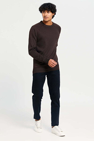 REDTAG Men Brown Crew Neck Pullover