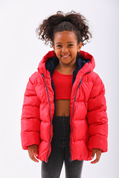 Neşeli Butik Girls' Red Waterproof Winter Puffer Jacket with Inner Fleece Nbrbc014