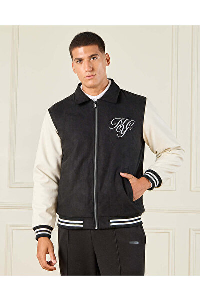 REDTAG Men Black Suede Jacket With Sherpa Lining