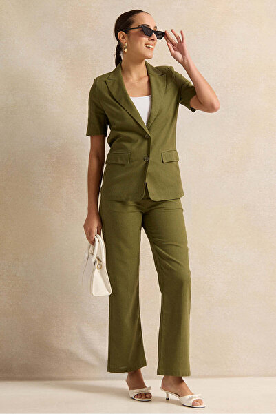 REDTAG Women Olive Short Sleeve Blazer