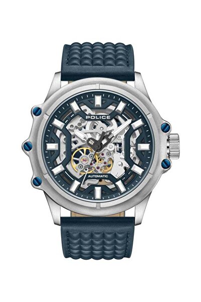 Police ساعة لوانغ للرجال أوتوماتيكية بمينا أبيض وحزام جلدي أزرق داكن مع علبة ...