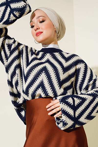 Blue Morpho Zigzag Patterned Knitwear Trend Skirt Top Sweater