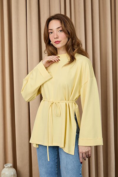 Loreen Women's Off-Shoulder Detailed Tie-Up Accessory Blouse-20720Blz - Yellow