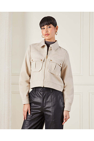 REDTAG women Cream Zip-Front Detailed Jacket