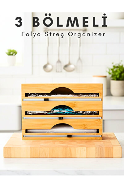 Penthouse Bamboo Organizer Cling Film and Foil Cutter Stretch and Foil Cutter