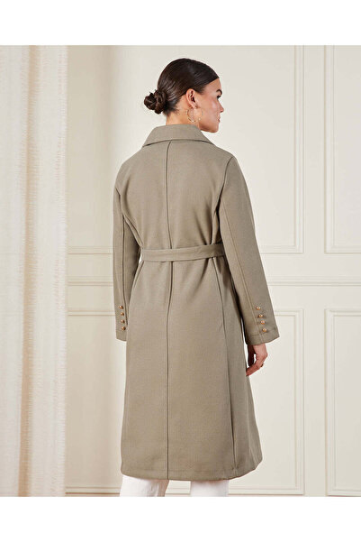 REDTAG Women Taupe Belted Melton Coat