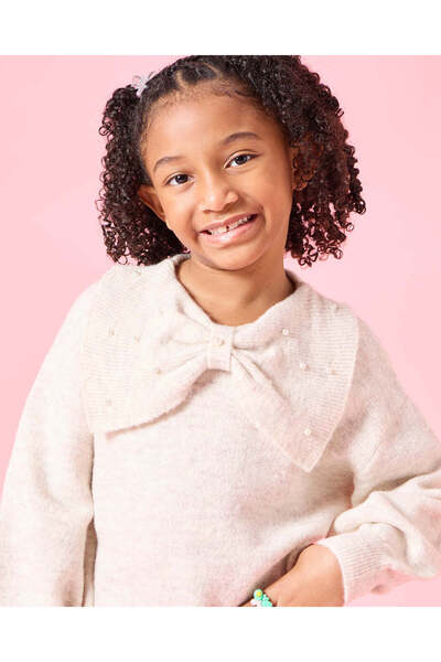 REDTAG Girls Beige Bow Embellished Pullover