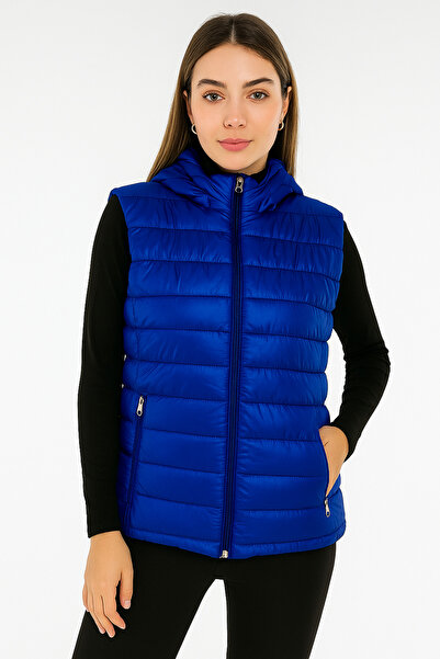 ÖMER GİYİM Mavi Şişme Yelek Mont Kapüşonlu Rahat Şık Unisex Rüzgarlık