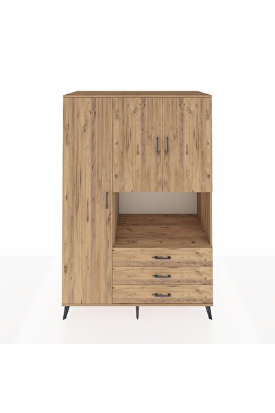 Dienni Kronos Dolap 6 Raflı 3 Çekmeceli 3 Kapaklı 132x59x195 Çam-Çam/Çam