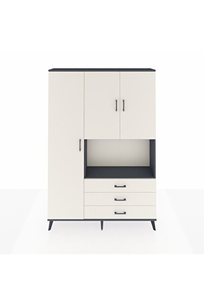 Dienni Arges Dolap 6 Raflı 3 Çekmeceli 3 Kapaklı 132x30x195 Antrasit-Aytaşı/A...