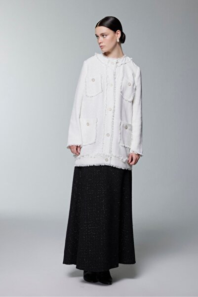 Zühre Tweed Textured Pocket Detailed Ecru Jacket C-0151