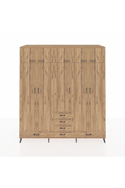 Dienni Kronos Dolap 6 Raflı 6 Çekmeceli 4 Askılı 220x59x243 Çam-Çam/Çam