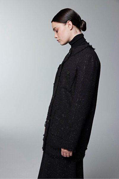 Zühre Tweed Textured Pocket Detailed Black Jacket C-0151