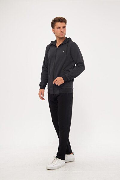 Marco Ferry Men's Cotton Full Zip Hooded Tracksuit Set Black 5296-S