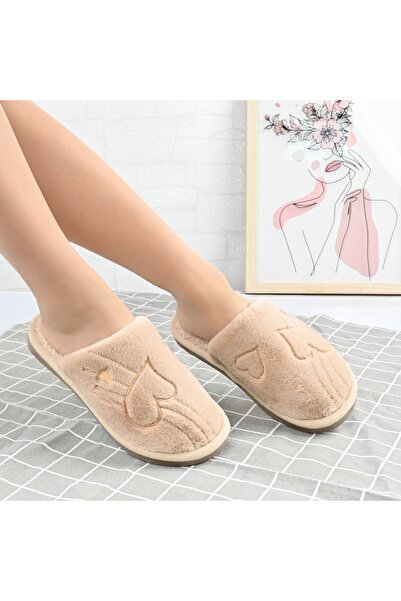 Tmall Papuci pufoși, Cu inimă, Cu Emblaniti, TM1PD1071, Bej