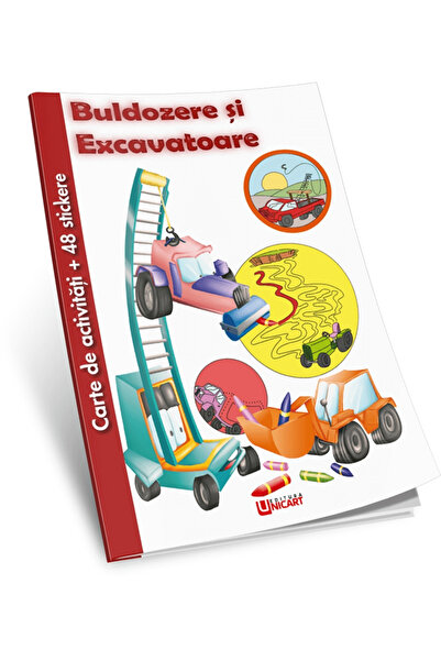 unicart Carte de activitati cu buldozere si excavatoare si 48 stickere, 100 p...