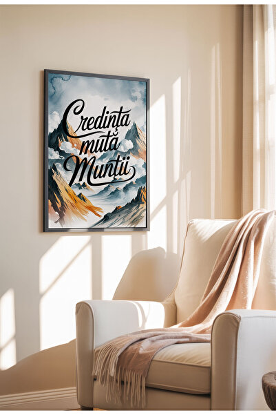21mxm Unframed Religious Canvas Poster in Romanian - Digital Print - Faith Moves Mountains