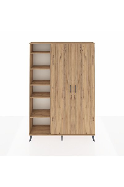 Dienni Arges Dolap 7 Raflı 2 Kapaklı Tek Askılı 132x30x195 Çam-Çam/Çam