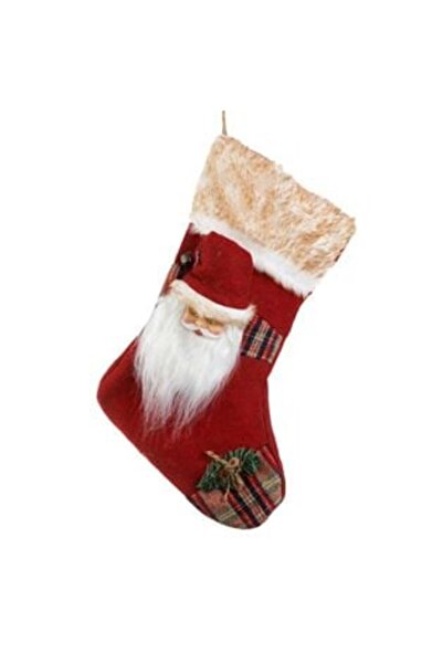 Silver Star Decorative Christmas Stocking Red Checkered Santa Claus Bell 44 cm