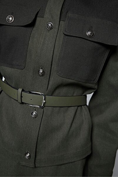 Zühre Pocket Detailed Waist Belted Khaki Double Suit Tk-1671