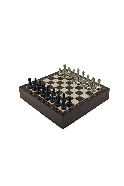 Gift Home GiftHome Orta Boy Premium Black Metal Klasik Satranç Takımı ve Cevi...