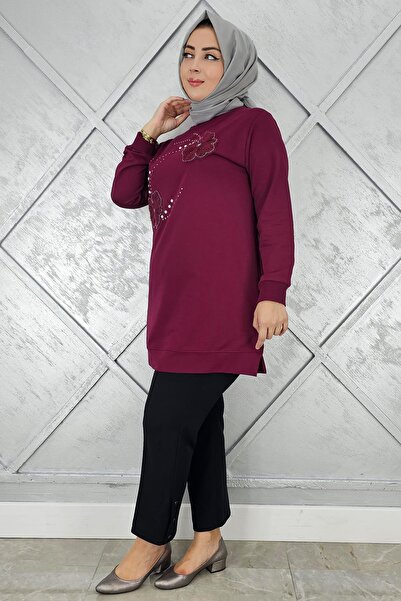 PYS KADIN DİKME ÇİÇEK VE TAŞ DETAYLI TESETTÜR TUNİK