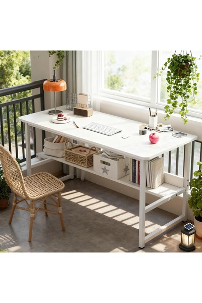 Roam shop Study Desk with Writing Desk Table Gaming Table Computer Desk with Bookshelf 120 * 55*73CM (White)