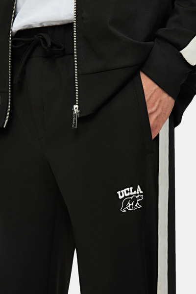 UCLA Ανδρικό παντελόνι φούτερ SALVADOR με μαύρο συρρικνωμένο κορδόνι, ελαστικό και κεντημένο, κανονική εφαρμογή