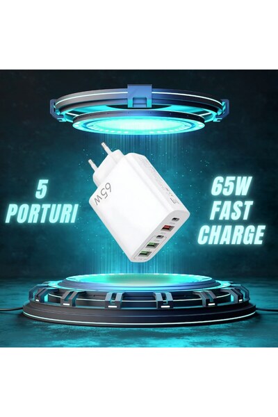 RONIC X 65W Fast Charge Wall Charger, 5-Port (2x USB-C, 3x USB), White