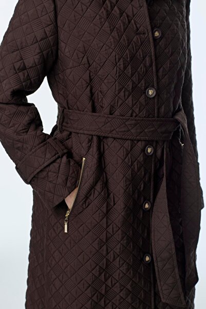 Zühre Desenli Kuşaklı Kahve Kap 13994