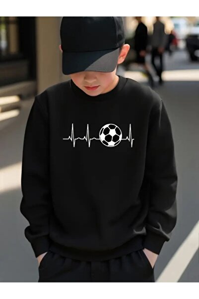 buendiakids Kız\Erkek Çocuk Siyah Ritim Futbol Topu Baskılı Bisiklet Yaka Swe...