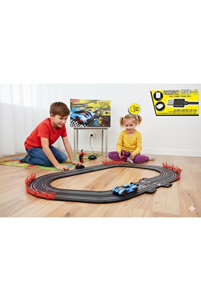 GLOBO Electric racing car track with speed-control, USB charging, for 2 players, scale 1:43, 240 cm