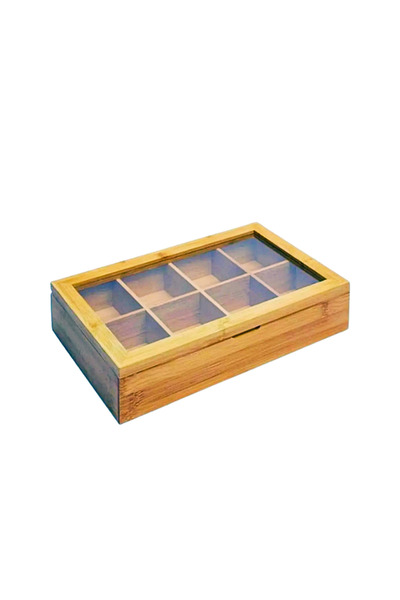 Penthouse Bamboo Tea Box 8 Compartments with Lid Herbal Tea Storage Container Brown Organizer