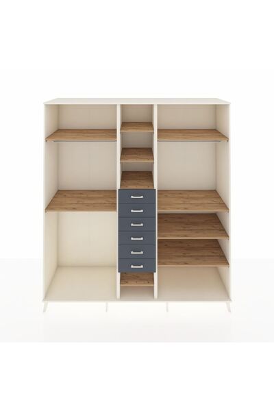 Dienni Kronos Dolap 10 Raflı 6 Çekmeceli 3 Askılı 220x59x243 Aytaşı-Çam/Antrasit