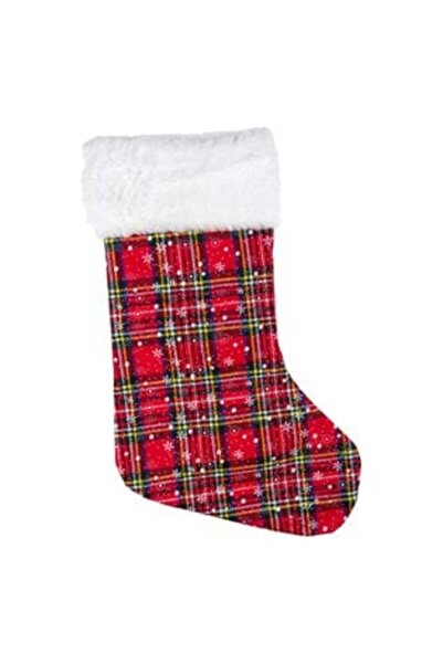 OEM Κόκκινη Χριστουγεννιάτικη Μπότα με Καρό Σχέδιο Χιονονιφάδας, 45 εκ.