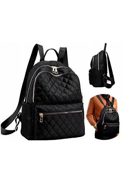 zola Γυναικείο σακίδιο πλάτης, ρυθμιζόμενα λουράκια, -δέρμα, μοτίβο ρόμβου, μαύρο, 35 x 30 x 15 εκ.