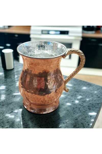 Bakır Center Copper Cup & Copper Mug Forged Copper Ayran Cup with Handle 1 Piece High Quality Thick Copper Mashallah
