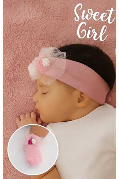 Esinti Newborn Boxed Baby Girl Headband Bandana and Colorful Baby Booties Socks