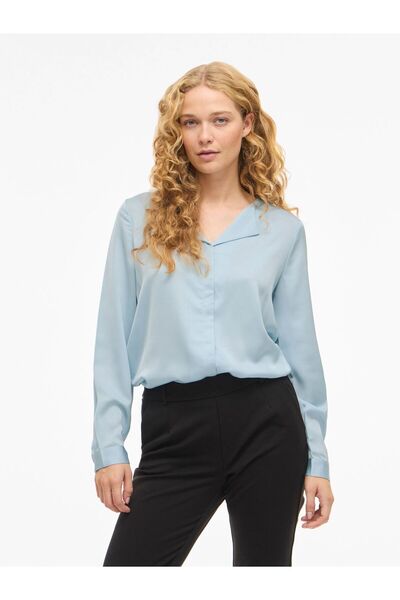 VILA Langarmhemd VIELLETTE V-Ausschnitt