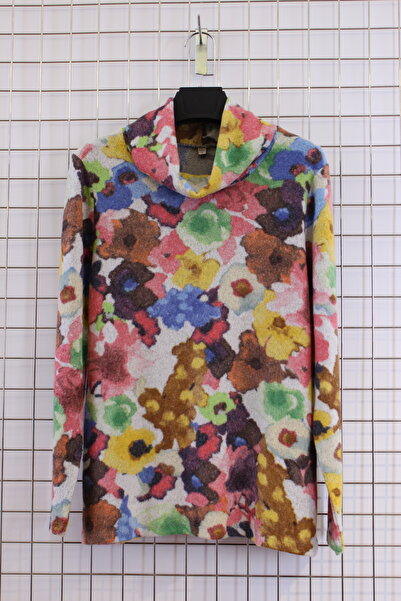 YXL COLLECTION Women's Plus Size Stretch Fabric High Neck Floral Pattern Soft Sweater Mother Blouse