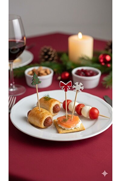 3DekorPusula 30'lu Kürdan Süsü Yılbaşı Çam Ağacı -Kar tanesi- Kurdele Eira Sunum Kürdanı Yeni Yıl Noel Masa Dekor