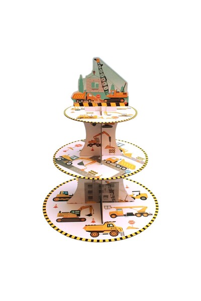 Flippy Suport Etajat Pentru Prajituri, Flippy, Tematica Santier de Constructie, 3 Nivele, 38 cm, Multicolor